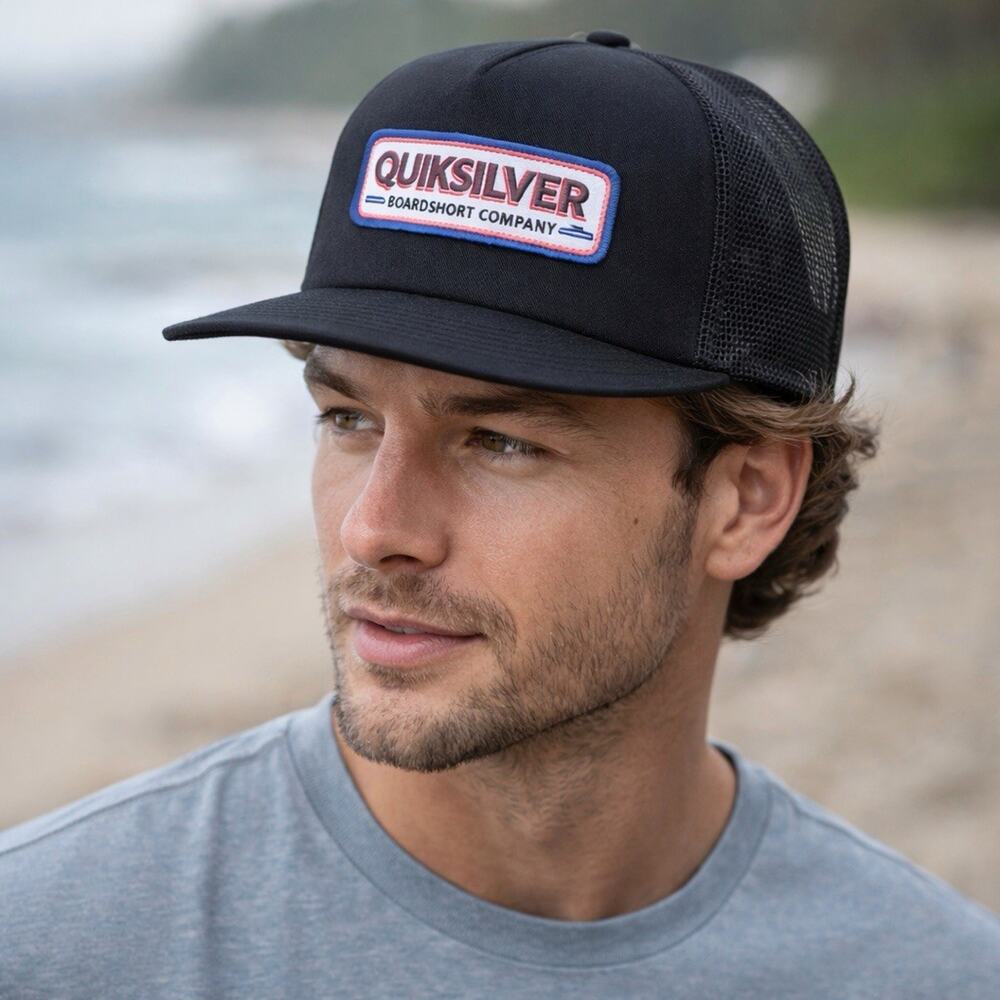 Quiksilver Trucker Hat Ray Horizons Mens OSFM Black Snapback Mesh Cap NWT